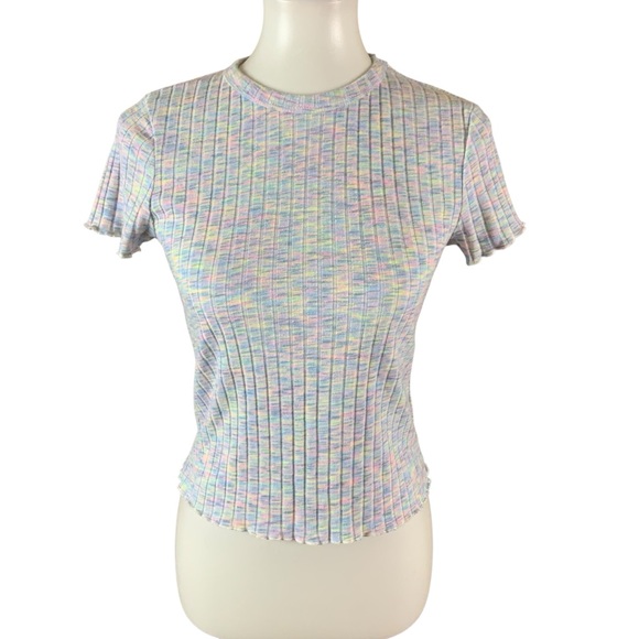 Code Mode Pastel Ribbed Knit Tee M Kawaii Y2K Soft Girl Cottagecore Top - Picture 1 of 4